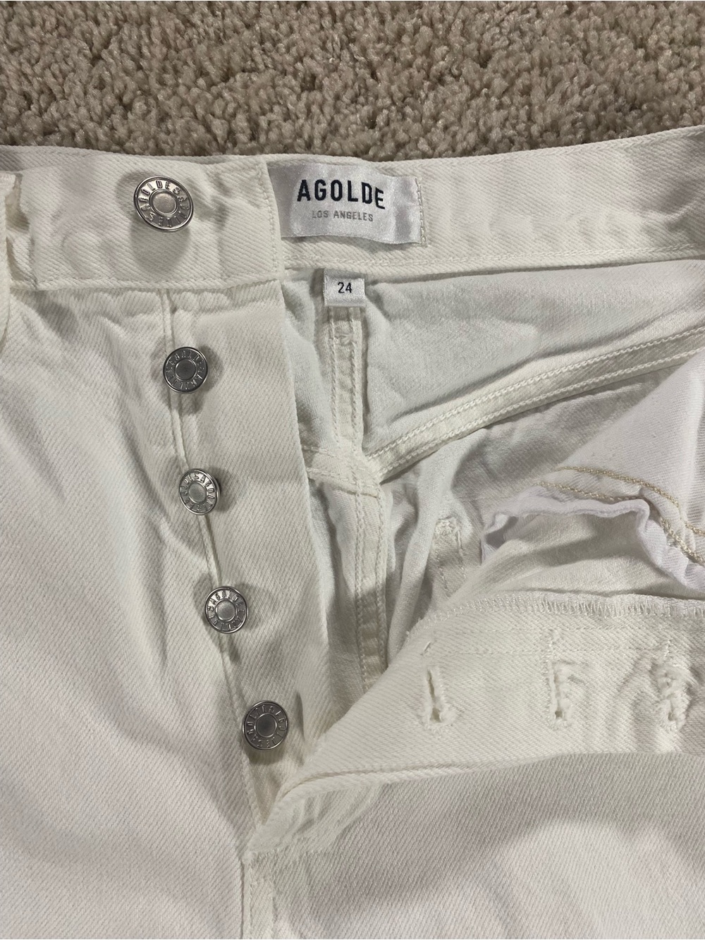 AGOLDE 90s Loose Fit 24 Enamel White Distressed Straight Leg Jeans Grunge Thrash - Picture 15 of 15